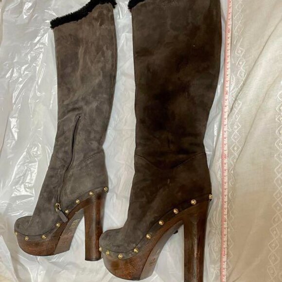 Gucci Suede and Shearling Knee Boots - Picture 4 of 5